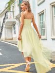 V Neck High-low Hem Pleated Tulle Prom Dress – Yellow