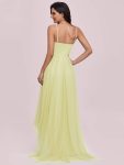 V Neck High-low Hem Pleated Tulle Prom Dress – Yellow