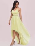 V Neck High-low Hem Pleated Tulle Prom Dress – Yellow