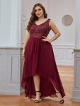 Sexy High-Low Maxi Chiffon Evening Dresses with Sequin – Burgundy