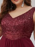 Sexy High-Low Maxi Chiffon Evening Dresses with Sequin – Burgundy