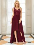 Sexy High-Low Maxi Chiffon Evening Dresses with Sequin – Burgundy