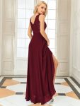 Sexy High-Low Maxi Chiffon Evening Dresses with Sequin – Burgundy