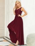 Sexy High-Low Maxi Chiffon Evening Dresses with Sequin – Burgundy