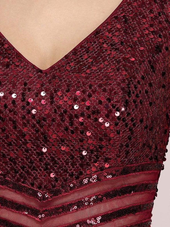 Sexy High-Low Maxi Chiffon Evening Dresses with Sequin - Burgundy