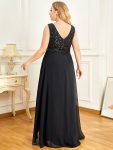 Sexy High-Low Maxi Chiffon Evening Dresses with Sequin – Black