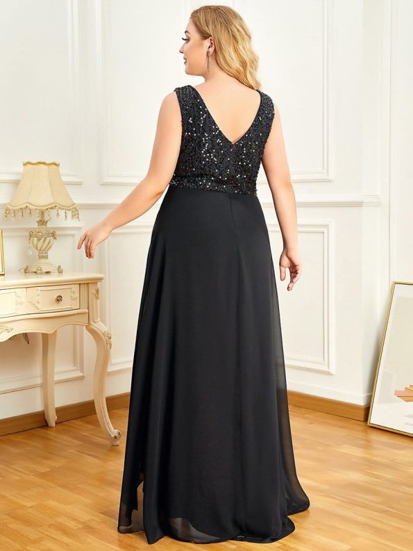 Sexy High-Low Maxi Chiffon Evening Dresses with Sequin - Black