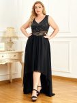 Sexy High-Low Maxi Chiffon Evening Dresses with Sequin – Black