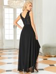 Sexy High-Low Maxi Chiffon Evening Dresses with Sequin – Black