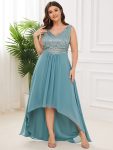 Sexy High-Low Maxi Chiffon Evening Dresses with Sequin – Dusty Blue