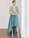 Sexy High-Low Maxi Chiffon Evening Dresses with Sequin – Dusty Blue