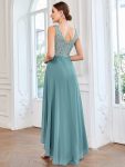 Sexy High-Low Maxi Chiffon Evening Dresses with Sequin – Dusty Blue