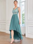 Sexy High-Low Maxi Chiffon Evening Dresses with Sequin – Dusty Blue