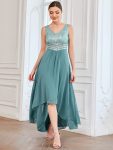 Sexy High-Low Maxi Chiffon Evening Dresses with Sequin – Dusty Blue