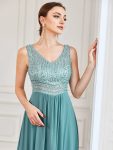 Sexy High-Low Maxi Chiffon Evening Dresses with Sequin – Dusty Blue