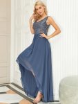 Sexy High-Low Maxi Chiffon Evening Dresses with Sequin – Dusty Navy