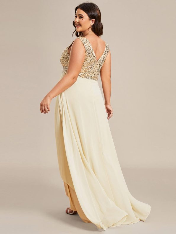 Sexy High-Low Maxi Chiffon Evening Dresses with Sequin - Gold