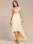 Sexy High-Low Maxi Chiffon Evening Dresses with Sequin – Gold