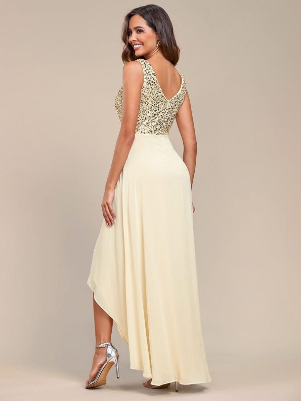 Sexy High-Low Maxi Chiffon Evening Dresses with Sequin - Gold