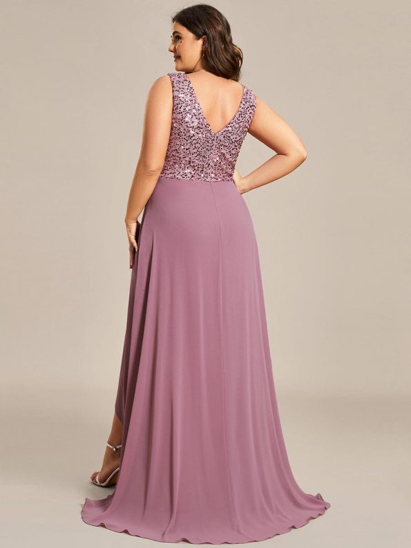 Sexy High-Low Maxi Chiffon Evening Dresses with Sequin - Purple Orchid