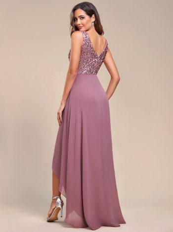 Sexy High-Low Maxi Chiffon Evening Dresses with Sequin - Purple Orchid