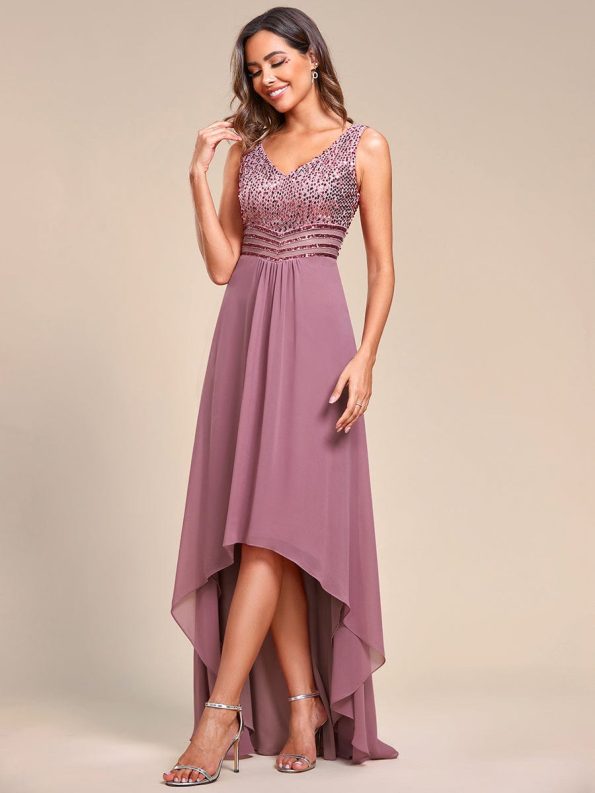 Sexy High-Low Maxi Chiffon Evening Dresses with Sequin - Purple Orchid