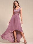 Sexy High-Low Maxi Chiffon Evening Dresses with Sequin – Purple Orchid