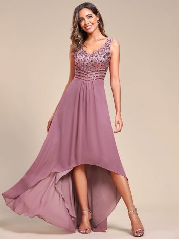 Sexy High-Low Maxi Chiffon Evening Dresses with Sequin - Purple Orchid