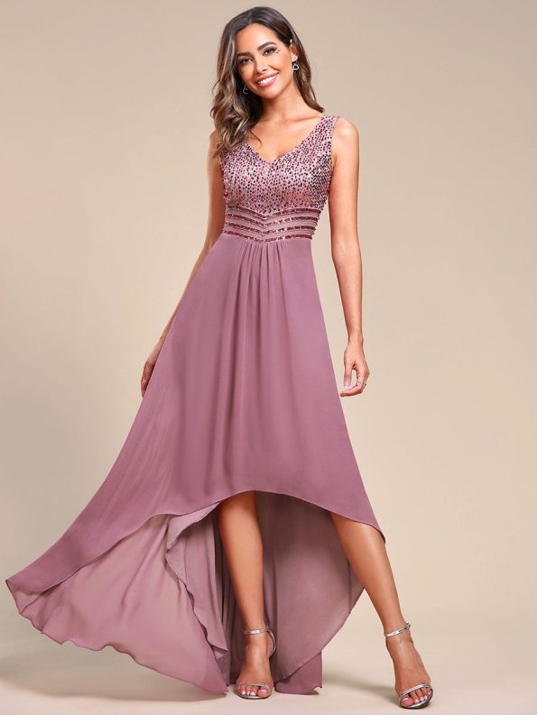 Sexy High-Low Maxi Chiffon Evening Dresses with Sequin - Purple Orchid