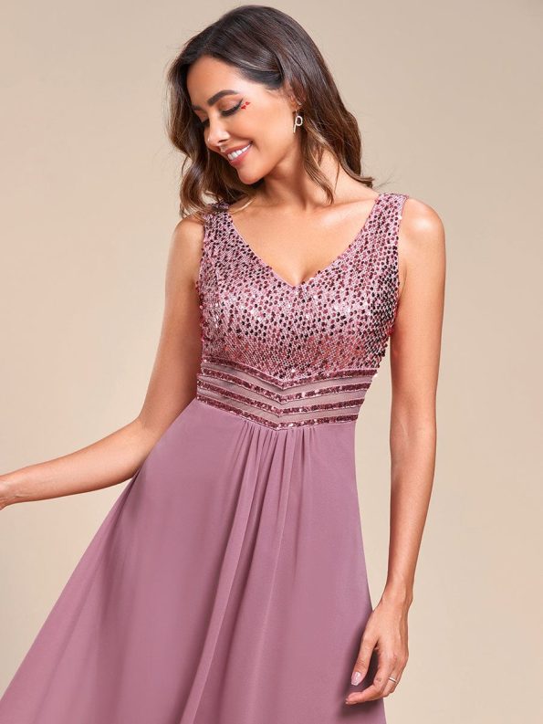 Sexy High-Low Maxi Chiffon Evening Dresses with Sequin - Purple Orchid