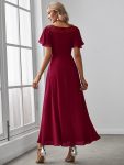 Chiffon Ruffle Sleeves Asymmetrical Hem Mother of the Bride Dress – Burgundy