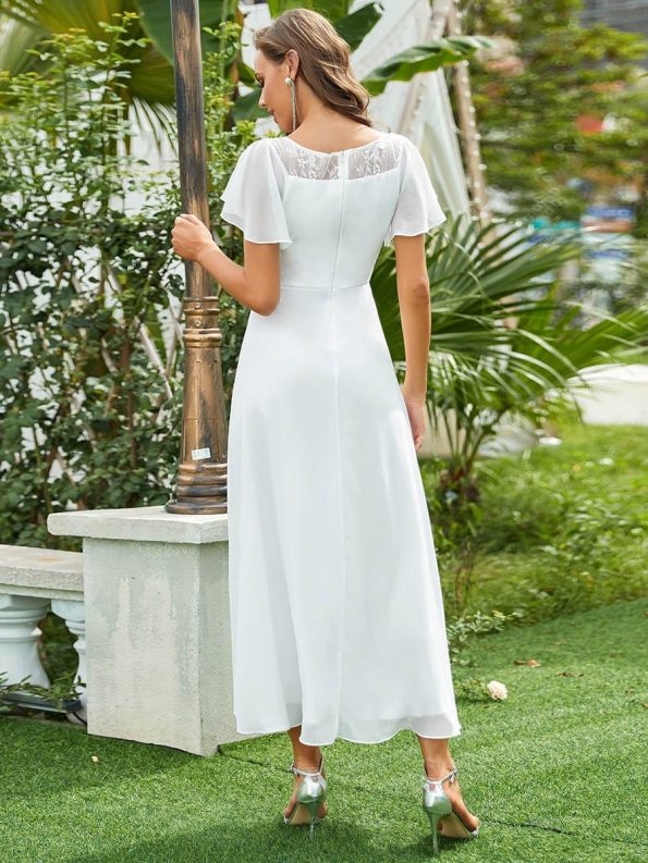 Chiffon Ruffle Sleeves Asymmetrical Hem Mother of the Bride Dress - Cream