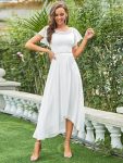 Women's Casual Boat Neck A-Line Midi Dress with Asymmetrical Hems - Cream