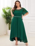 Women’s Casual Boat Neck A-Line Midi Dress with Asymmetrical Hems – Dark Green