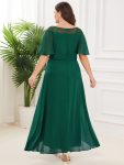 Chiffon Ruffle Sleeves Asymmetrical Hem Mother of the Bride Dress – Dark Green