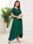 Chiffon Ruffle Sleeves Asymmetrical Hem Mother of the Bride Dress – Dark Green