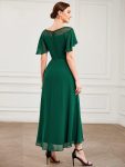 Chiffon Ruffle Sleeves Asymmetrical Hem Mother of the Bride Dress – Dark Green