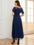 Chiffon Ruffle Sleeves Asymmetrical Hem Mother of the Bride Dress – Navy Blue