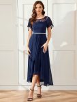 Chiffon Ruffle Sleeves Asymmetrical Hem Mother of the Bride Dress – Navy Blue