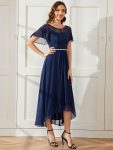 Chiffon Ruffle Sleeves Asymmetrical Hem Mother of the Bride Dress – Navy Blue