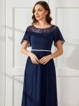 Chiffon Ruffle Sleeves Asymmetrical Hem Mother of the Bride Dress – Navy Blue