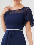 Women’s Casual Boat Neck A-Line Midi Dress with Asymmetrical Hems – Navy Blue