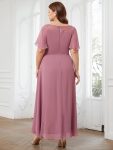 Chiffon Ruffle Sleeves Asymmetrical Hem Mother of the Bride Dress – Purple Orchid