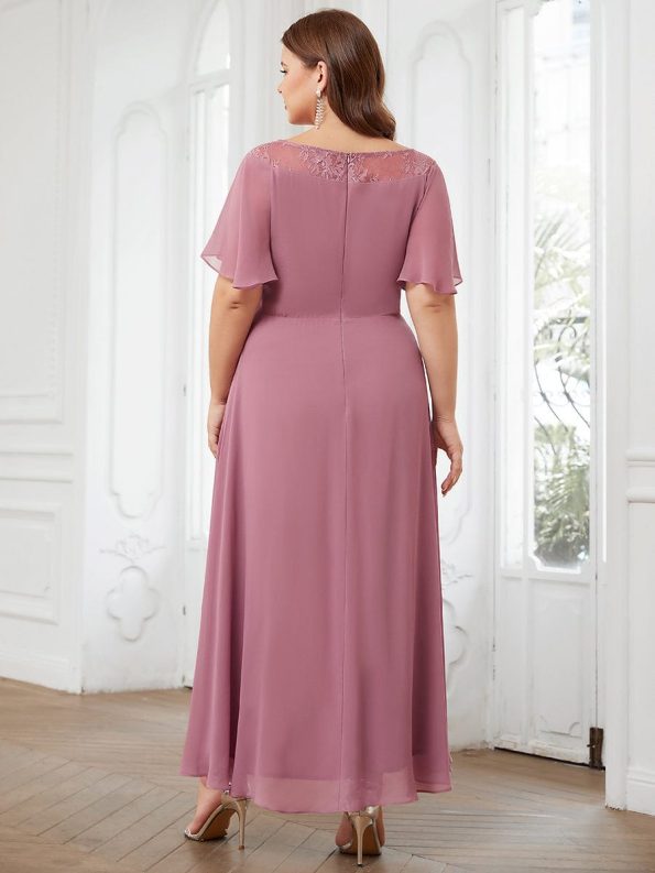 Chiffon Ruffle Sleeves Asymmetrical Hem Mother of the Bride Dress - Purple Orchid