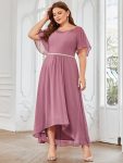 Chiffon Ruffle Sleeves Asymmetrical Hem Mother of the Bride Dress – Purple Orchid