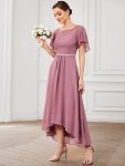 Chiffon Ruffle Sleeves Asymmetrical Hem Mother of the Bride Dress – Purple Orchid