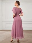 Chiffon Ruffle Sleeves Asymmetrical Hem Mother of the Bride Dress – Purple Orchid