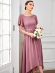 Chiffon Ruffle Sleeves Asymmetrical Hem Mother of the Bride Dress – Purple Orchid