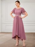 Chiffon Ruffle Sleeves Asymmetrical Hem Mother of the Bride Dress – Purple Orchid