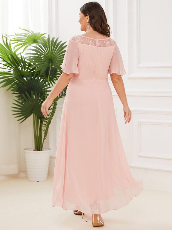 Chiffon Ruffle Sleeves Asymmetrical Hem Mother of the Bride Dress - Pink